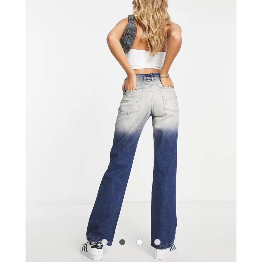 COLLUSION X008 Y2K Extreme Bleach Flare Jeans In Mid Blue Womens US Size 12 - Picture 8 of 12